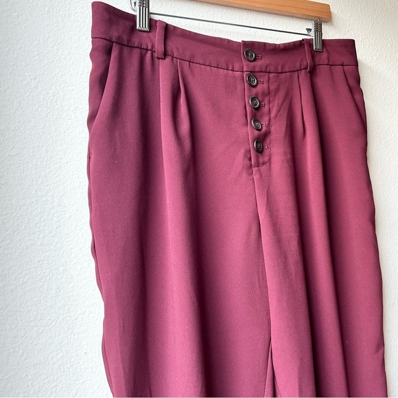 Anthropologie Sasha Button Fly Tapered High Rise Trousers Pants Wine Red Sz 8 - Picture 6 of 15